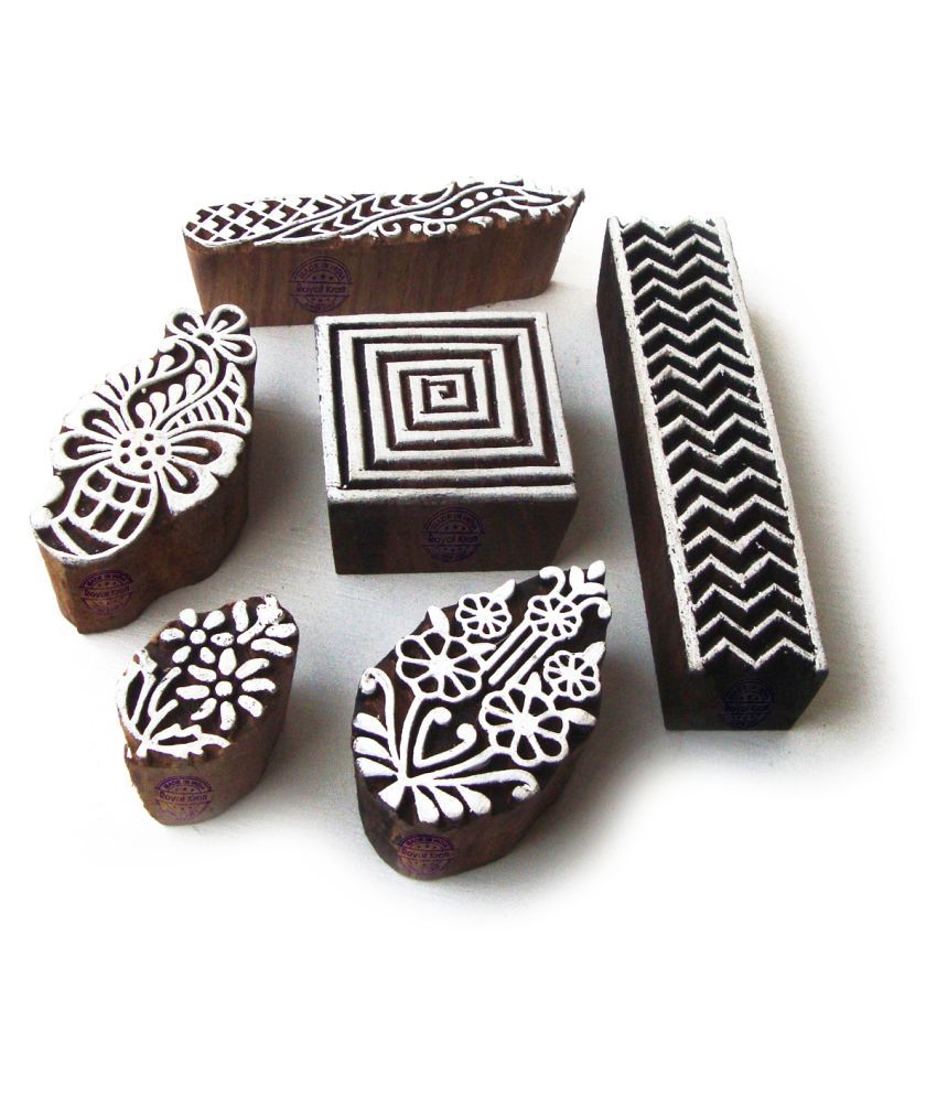Set of 6 Royal Kraft Asian Leaf and Paisley Designs Wooden Block Stamps