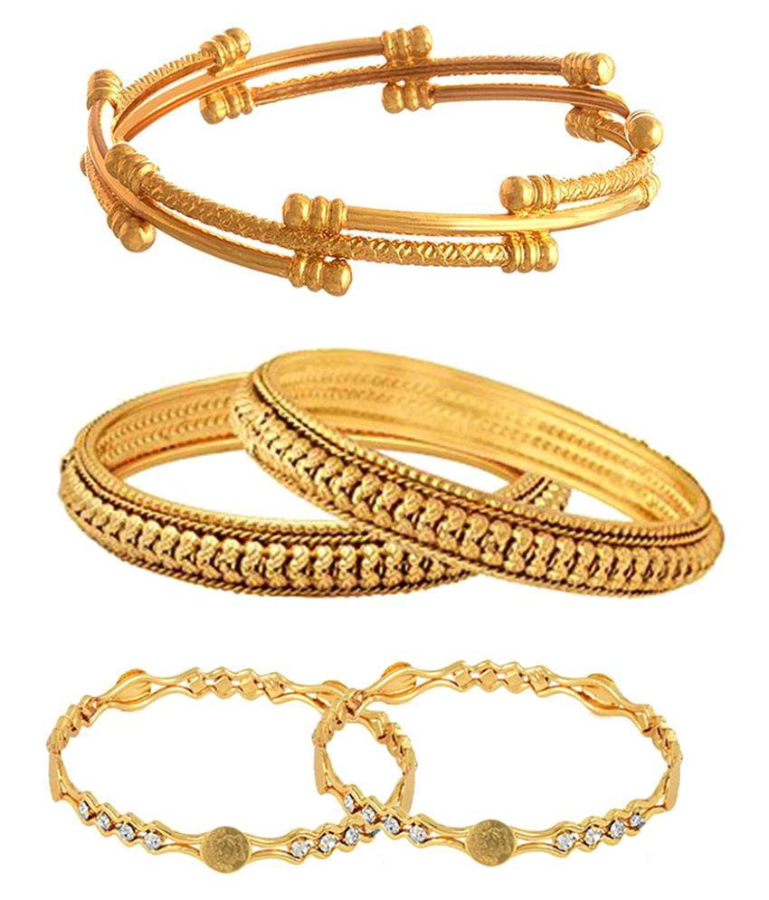 9blings Antique Collection Gold Plated Latkan 4pc Bangles for Womens Girls