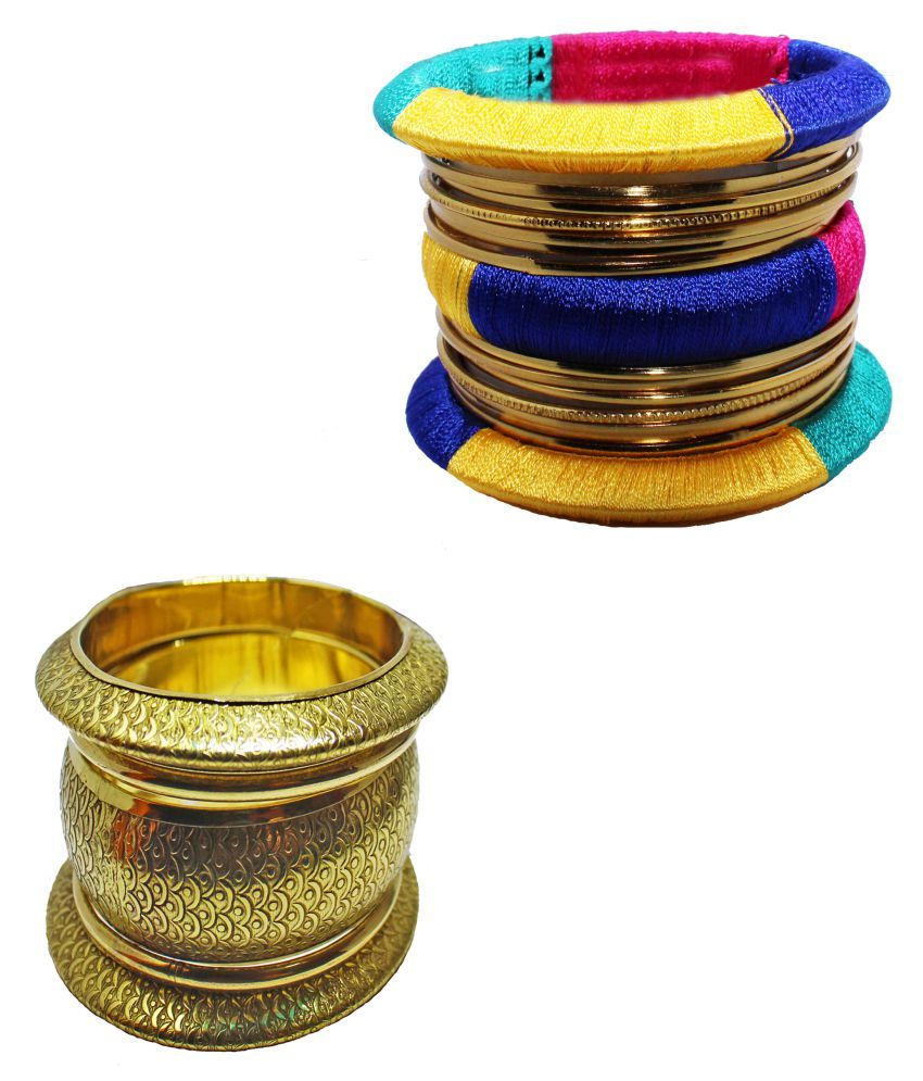 9blings Antique Collection Gold Plated Latkan 4pc Bangles for Womens Girls