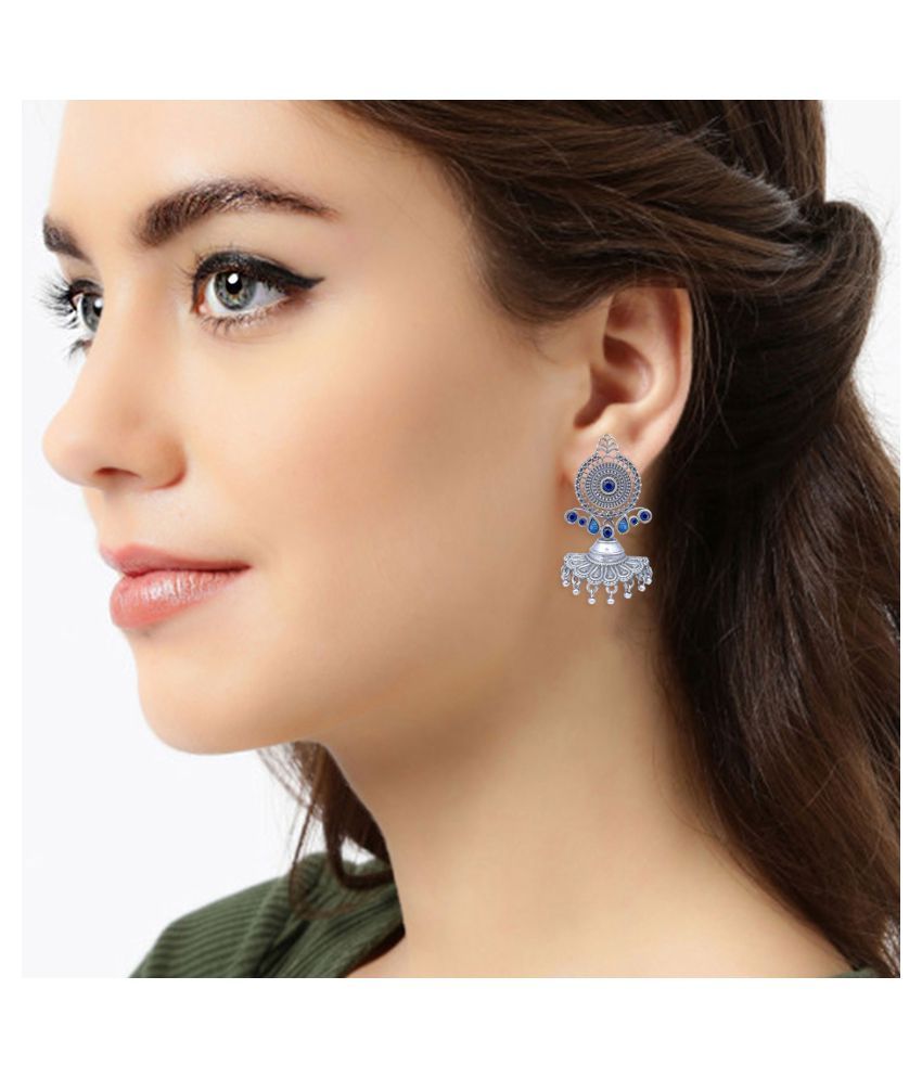 Subharpit Floral Orange Oxidized Silver Traditional Indian Dangle Earrings for Women and Girls